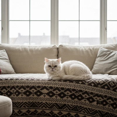 Pet owner reviewing financial documents for pet care expenses, with a relaxed pet nearby, home setting
