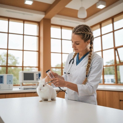 Veterinarian examining a pet with advanced diagnostic tools in a clean, modern clinic, no text, no words, no typography, 8K
